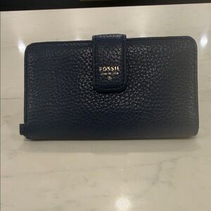 Fossil Navy Leather Key & Card Holder